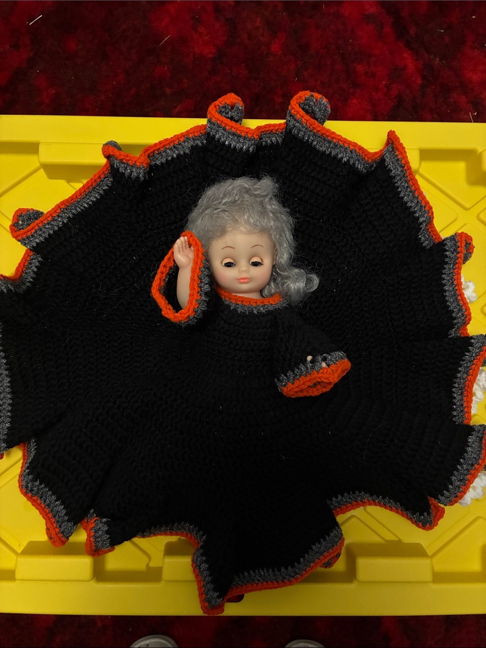 Vintage crochet bed doll